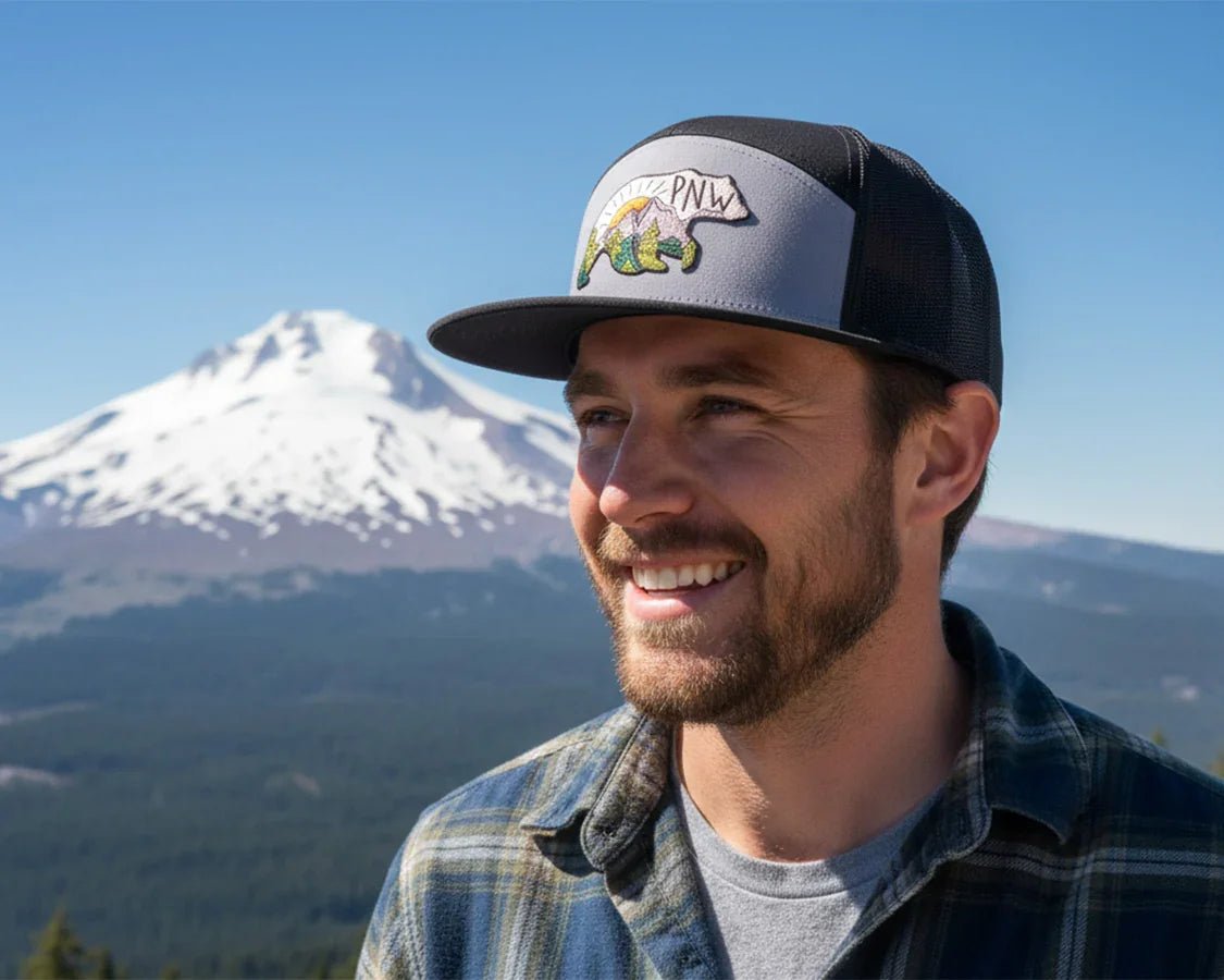 PNW BEAR 7 - Panel Flat Bill Snapback, Richardson 168 Black - Tailgate Hats