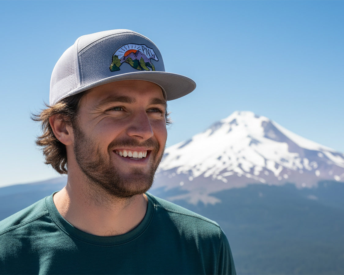 PNW BEAR 7-Panel Flat Bill Snapback, Richardson 168 Grey