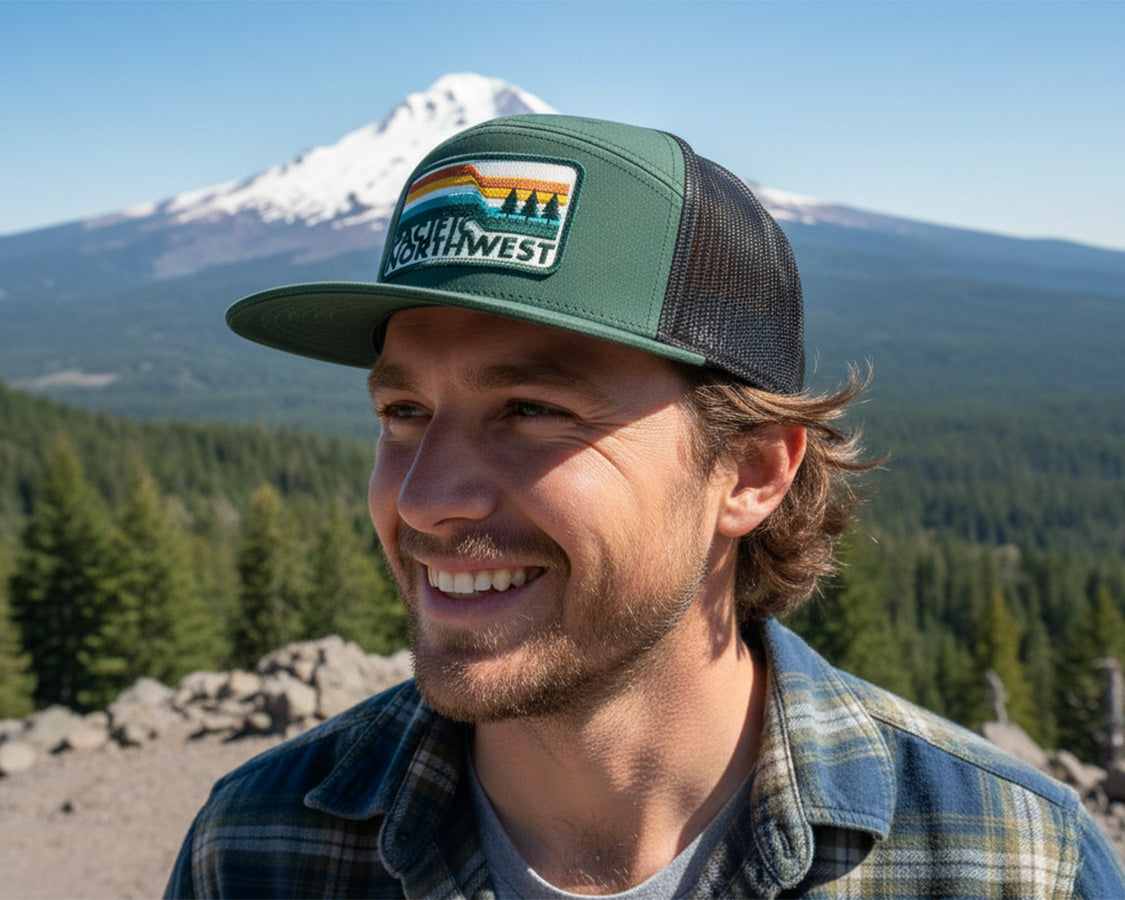 PACIFIC NORTHWEST 7-Panel Flat Bill Snapback, Richardson 168 Green