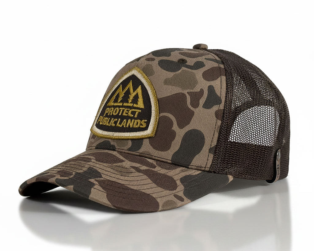 Protect Public Lands Brown Camo Trucker – Richardson 112