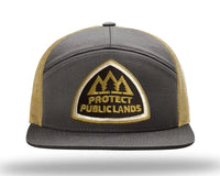 Gray and gold cap with 'Protect Public Lands' logo on a white background