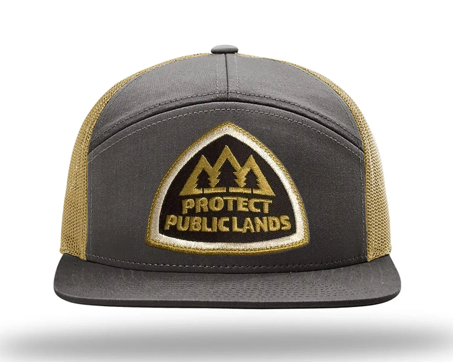 Gray and gold cap with 'Protect Public Lands' logo on a white background