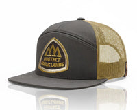 Gray and beige cap with 'Protect Public Lands' logo on a white background