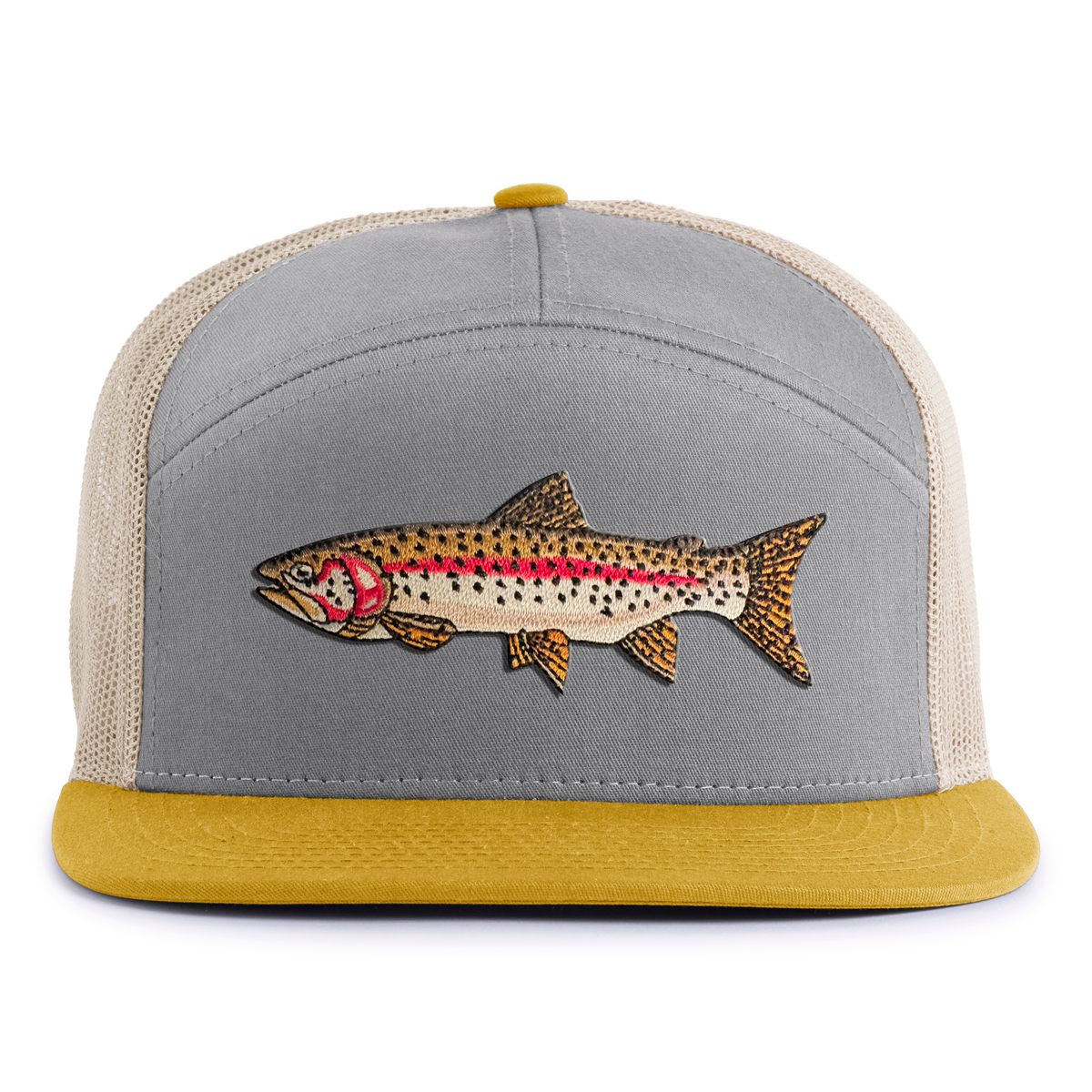 RAINBOW TROUT 7-Panel Flat Snapback, Richardson 168 Grey