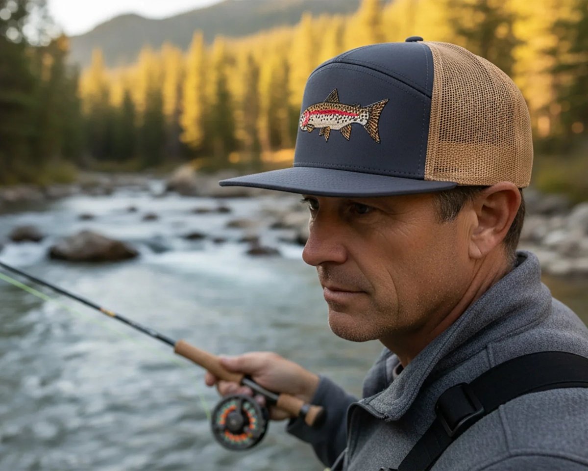 RAINBOW TROUT 7 - Panel Flat Snapback, Richardson 168 Grey - Tailgate Hats
