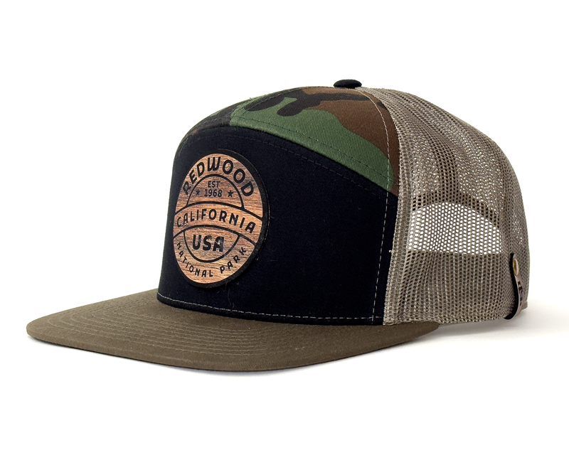 REDWOOD WOOD 7-Panel Flat Camo Hat, Richardson 168 Black