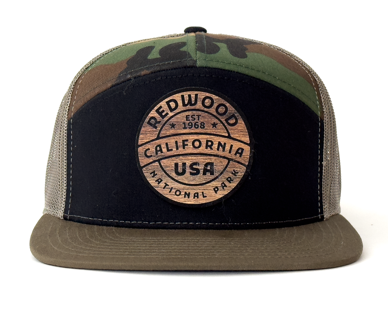 REDWOOD WOOD 7-Panel Flat Camo Hat, Richardson 168 Black