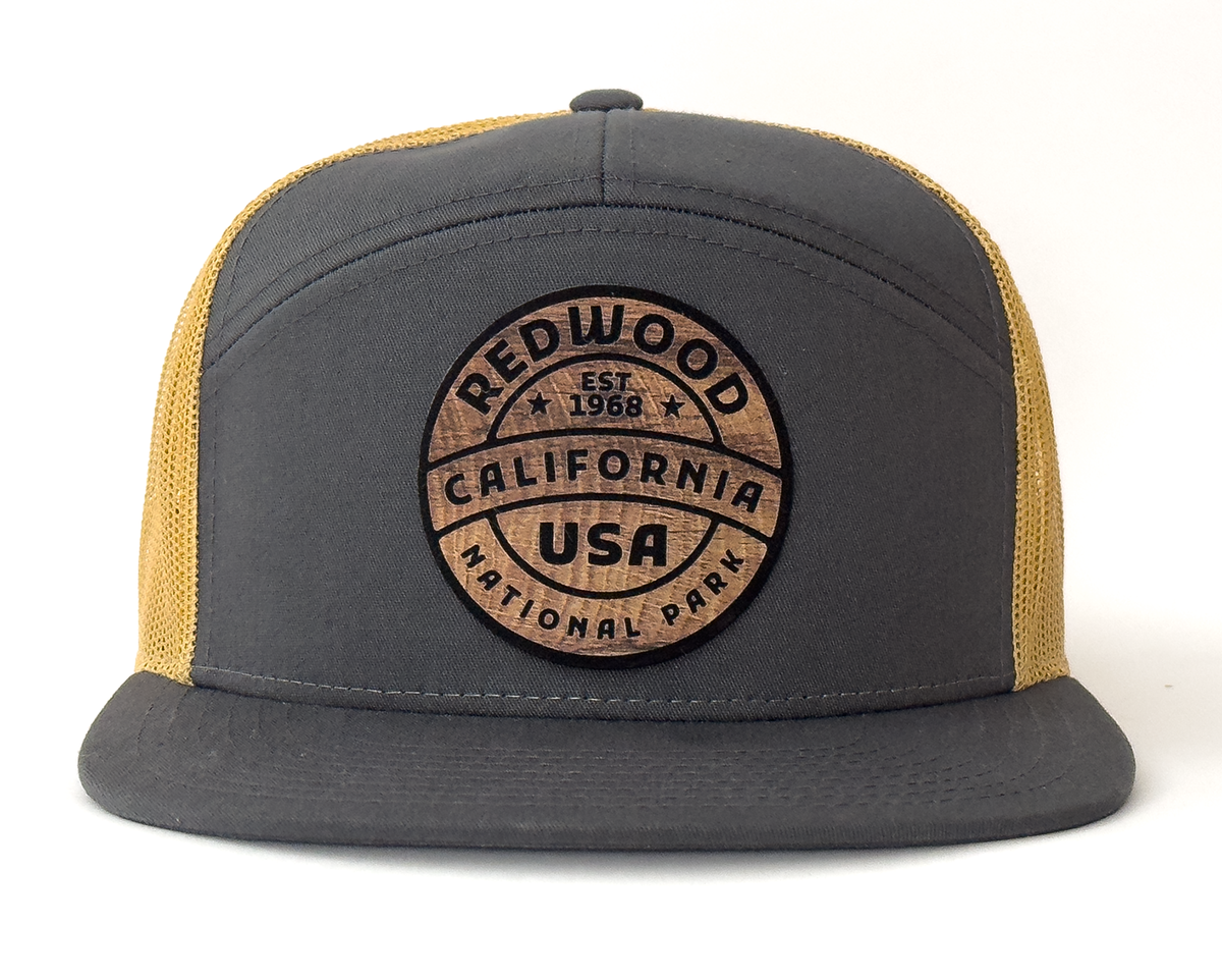 REDWOOD WOOD 7-Panel Flat Bill Trucker, Richardson 168 Grey