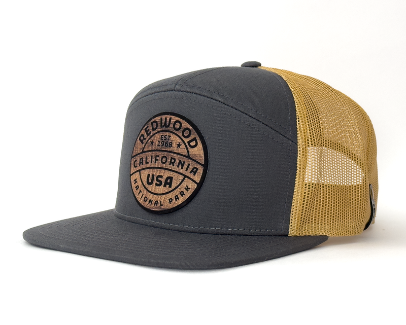REDWOOD WOOD 7-Panel Flat Bill Trucker, Richardson 168 Grey
