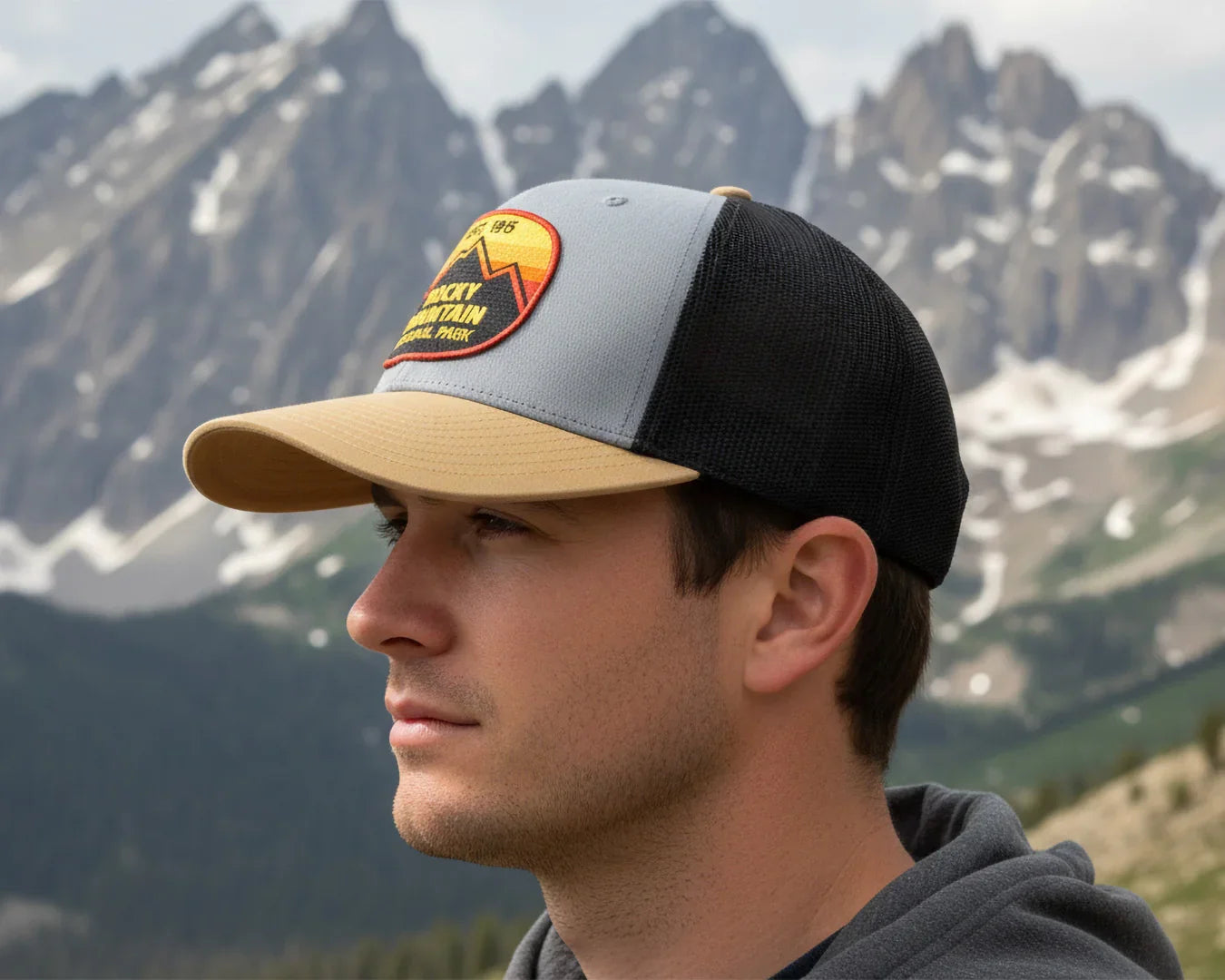 ROCKY MTN 6-Panel Curved Snapback, Richardson 112 Black