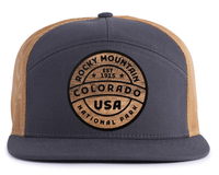 ROCKY MNT WOOD 7-Panel Flat Bill Trucker, Richardson 168 Grey