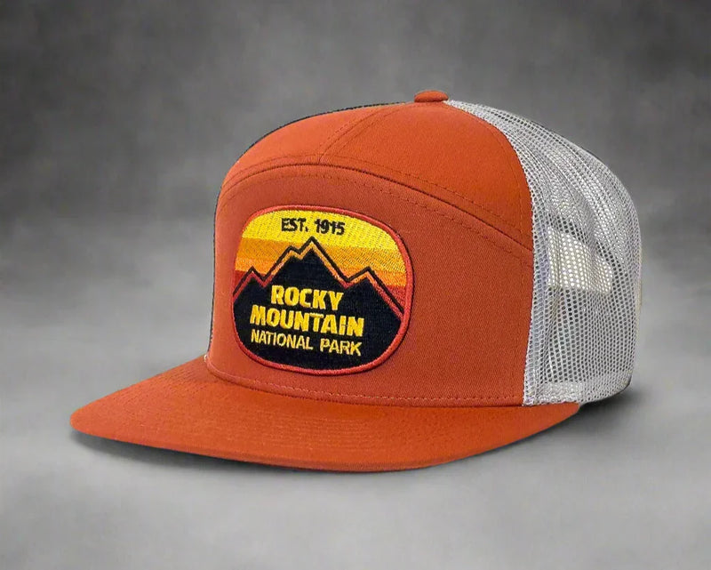 ROCKY MTN 7-Panel Flat Bill Trucker, Richardson 168 Orange