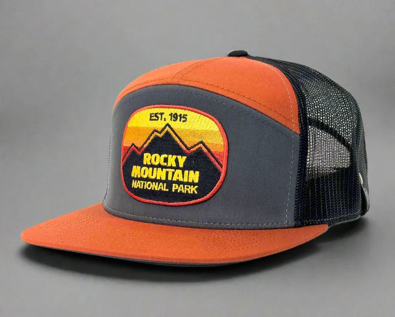 ROCKY MTN 7-Panel Flat Bill Trucker, Richardson 168 Orange Black