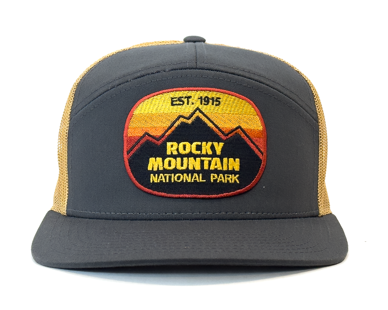 ROCKY MTN 7-Panel Flat Bill Trucker, Richardson 168 Grey Gold
