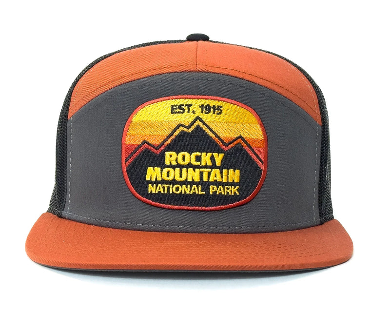 ROCKY MTN 7-Panel Flat Bill Trucker, Richardson 168 Orange Black