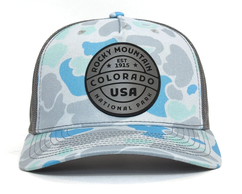 ROCKY MTN 5-Panel Curved Camo Hat, Richardson 112 Grey