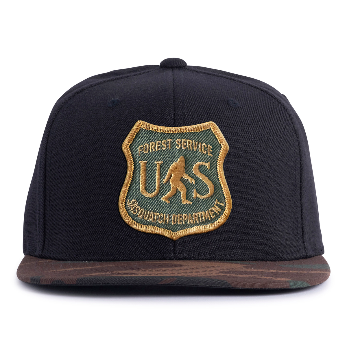 SASQUATCH 6-Panel Flat Camo Hat Black