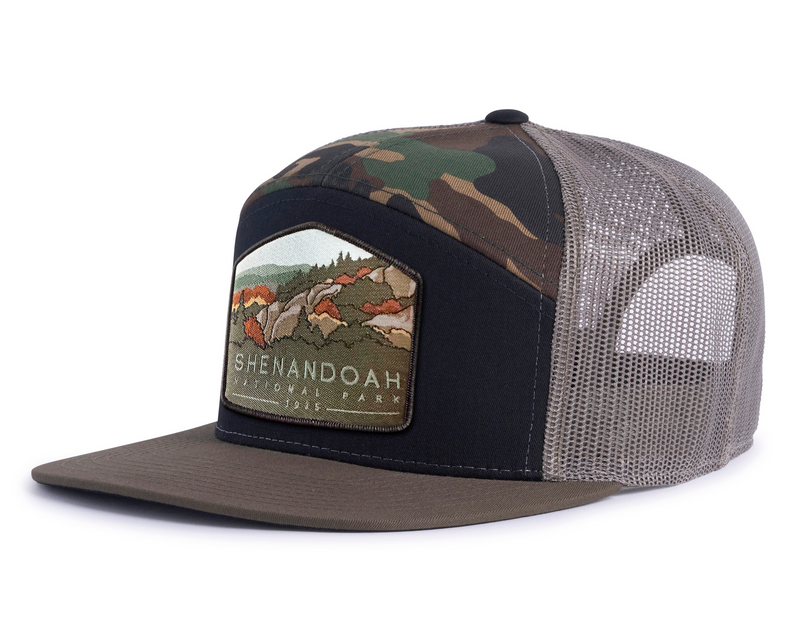 SHENANDOAH 7-Panel Flat Camo Hat, Richardson 168 Black