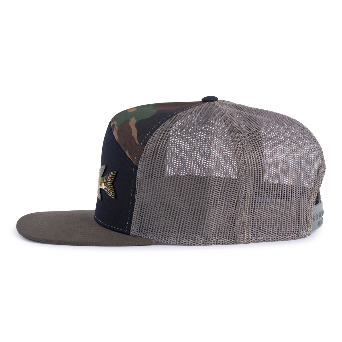 SMALLMOUTH BASS 7-Panel Flat Camo Hat, Richardson 168 Black