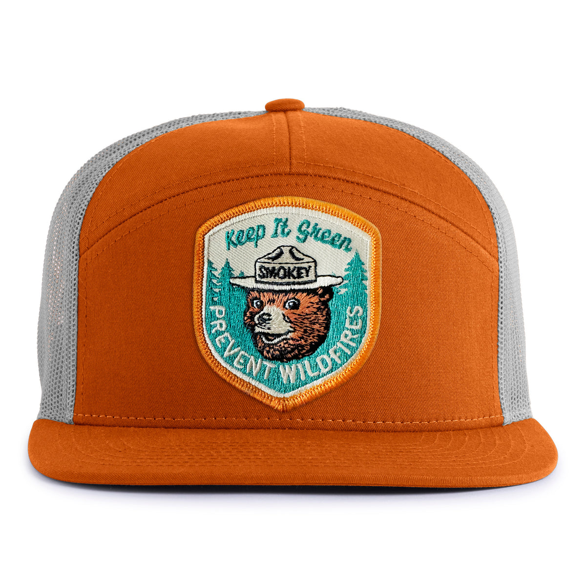 SMOKEY BEAR 7-Panel Flat Snapback, Richardson 168 Orange