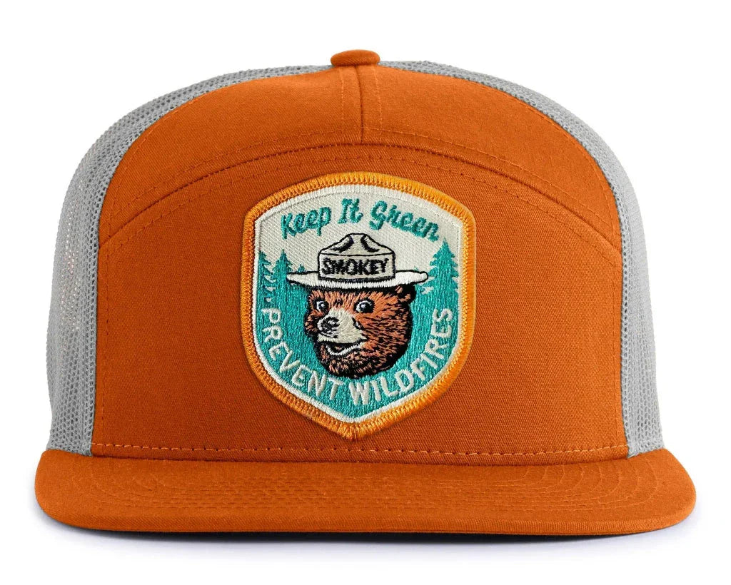 SMOKEY BEAR 7-Panel Flat Snapback, Richardson 168 Orange