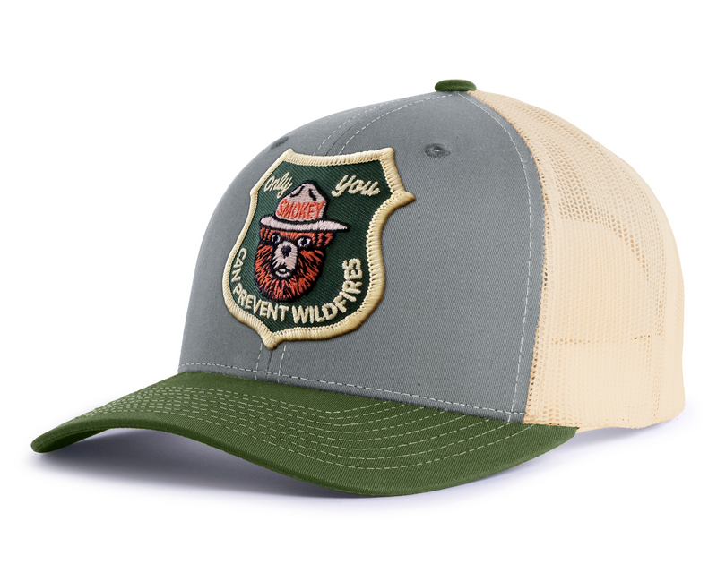 SMOKEY BEAR 6-Panel Curved Snapback, Richardson 112 Grey