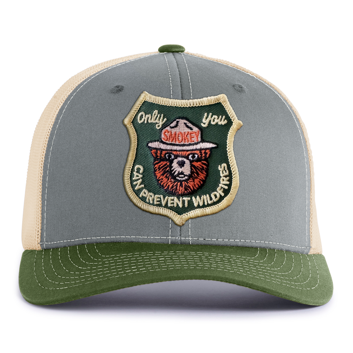 SMOKEY BEAR 6-Panel Curved Snapback, Richardson 112 Grey