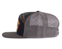 SQUATCHY 7-Panel Flat Bill Camo Hat, Richardson 168 Black