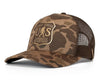 Camouflage cap with 'Forest Service Sasquatch Department' logo on a white background