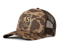 SASQUATCH 5-Panel Curved Camo Hat, Richardson 112 Brown