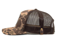 SASQUATCH 5-Panel Curved Camo Hat, Richardson 112 Brown