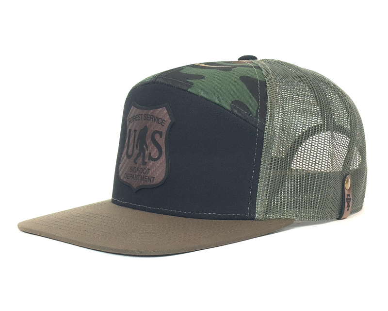 BIGFOOT 7-Panel Flat Bill Camo Snapback, Richardson 168 Black