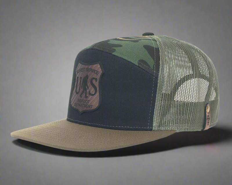 BIGFOOT 7-Panel Flat Bill Camo Snapback, Richardson 168 Black