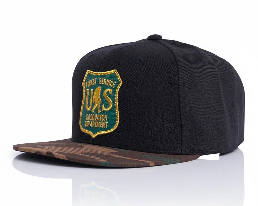 SASQUATCH 6 - Panel Flat Camo Hat Black - Tailgate Hats