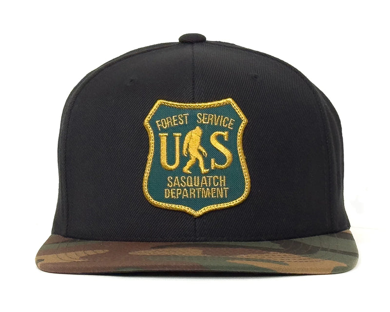 SASQUATCH 6-Panel Flat Camo Hat Black