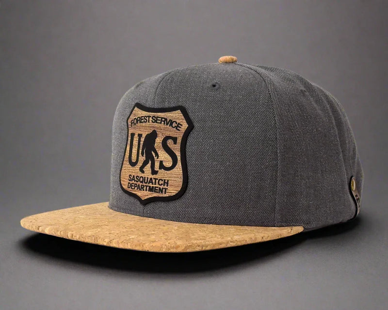 SASQUATCH WOOD CORK 6-Panel Flat Snapback Charcoal
