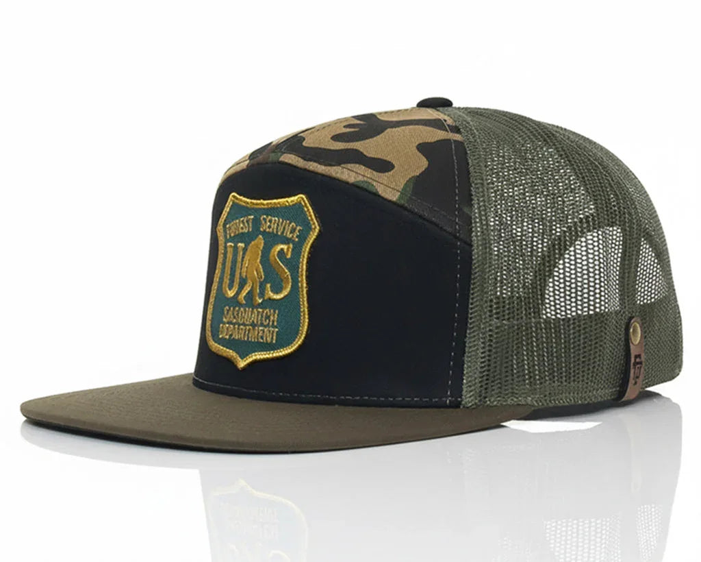 Camouflage cap with a logo on a white background