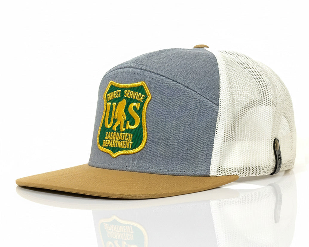 Trucker hat with a patch on a white background