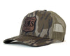 Camouflage cap with a patch on a white background