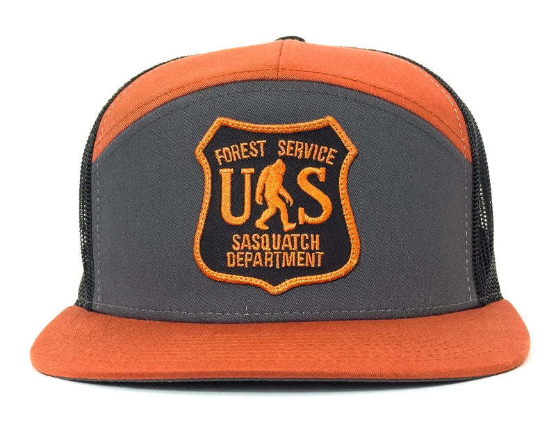SASQUATCH 7-Panel Flat Bill Snapback, Richardson 168 Orange