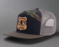 SASQUATCH WOOD 7-Panel Flat Bill Camo Hat, Richardson 168 Black