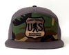 SASQUATCH WOOD 7-Panel Flat Camo Strapback, Charcoal
