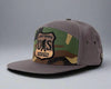 SASQUATCH WOOD 7-Panel Flat Camo Strapback, Charcoal
