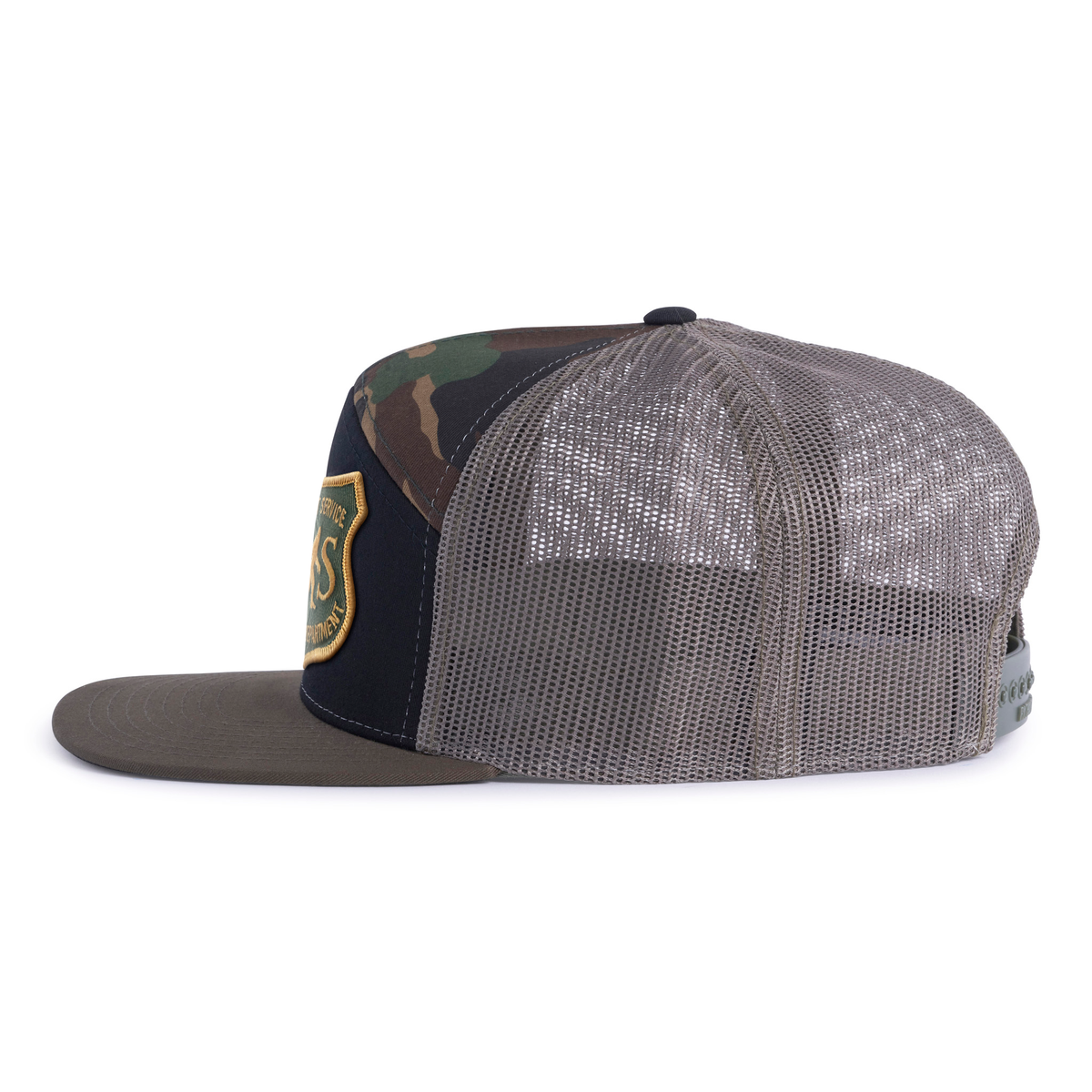 SASQUATCH 7-Panel Flat Bill Camo Snapback, Richardson 168 Black