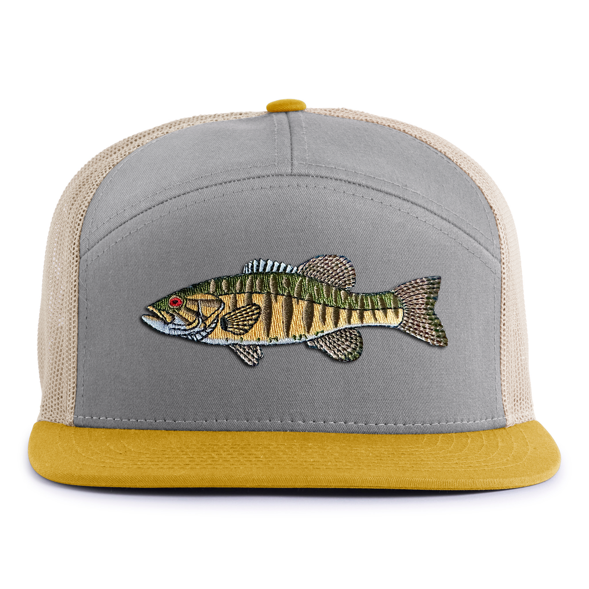 SMALLMOUTH BASS 7-Panel Flat Snapback, Richardson 168 Grey