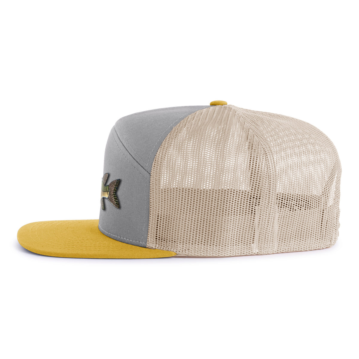 SMALLMOUTH BASS 7-Panel Flat Snapback, Richardson 168 Grey