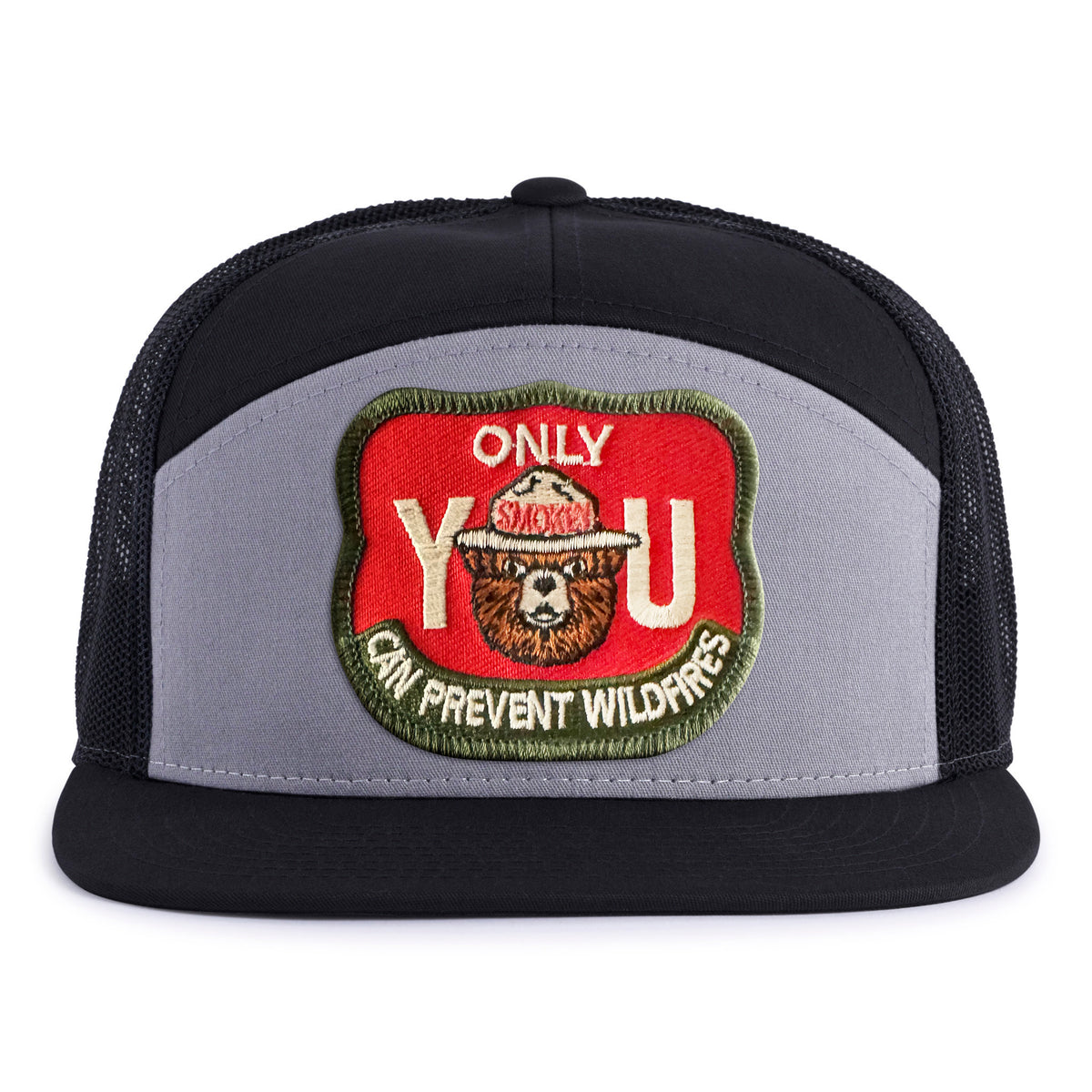 SMOKEY BEAR 7-Panel Flat Snapback, Richardson 168 Black