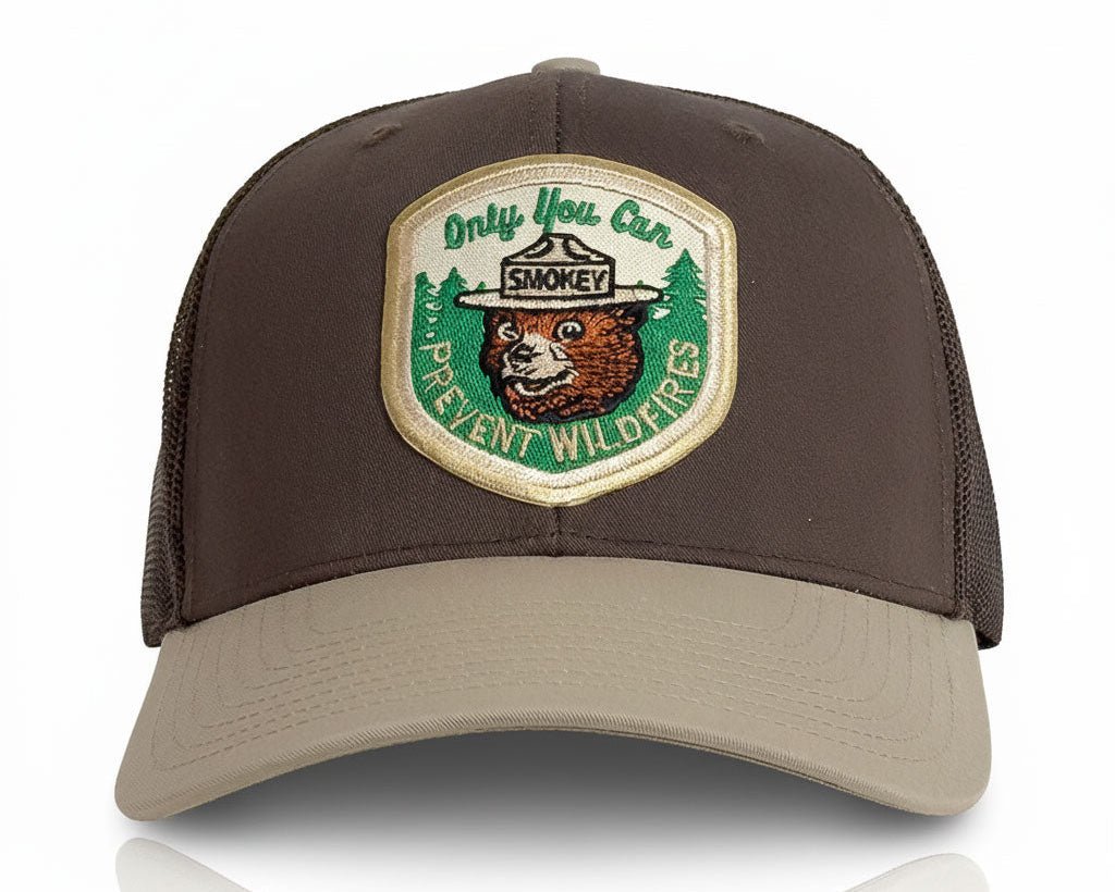 SMOKEY BEAR 6 - Panel Curved Snapback, Richardson 112 Brown - Tailgate Hats