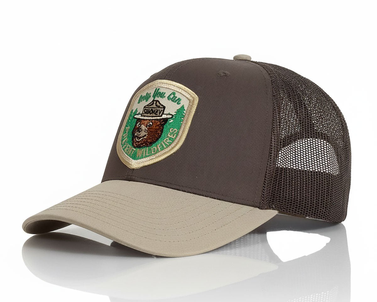 SMOKEY BEAR 6 - Panel Curved Snapback, Richardson 112 Brown - Tailgate Hats