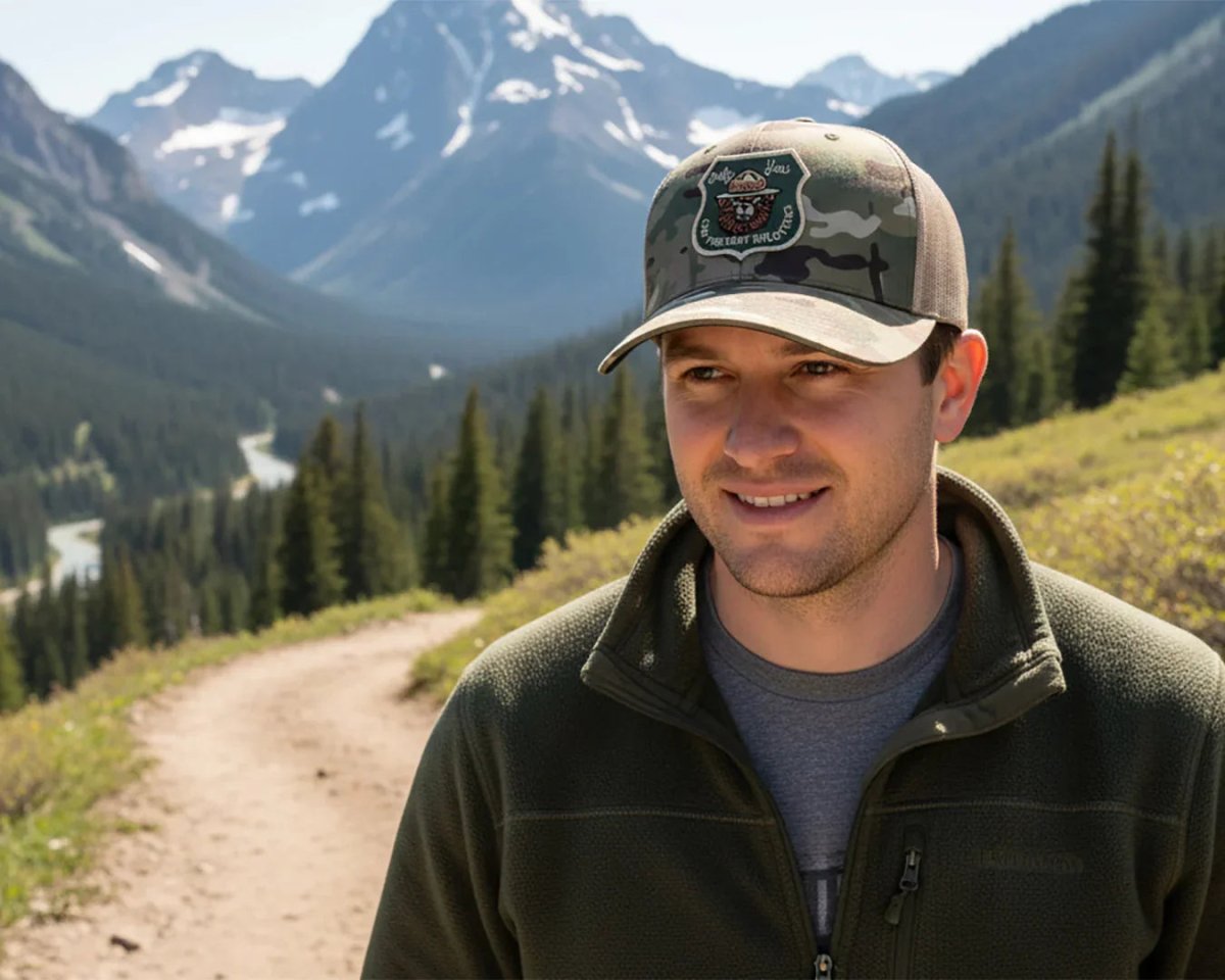 SMOKEY BEAR 6 - Panel Camo Hat Green Khaki - Tailgate Hats